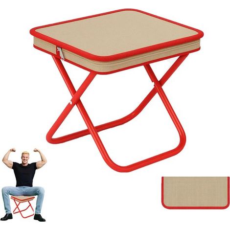Tabouret pliant - Tabouret de camping - Chaise portable - Chaise d'extérieur - Tabouret - Léger - Idéal pour les barbecues, la pêche, les activités de plein air et les voyages en voiture - Kaki rouge (1/5)