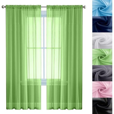 Rideaux Balcon Fenêtre Cuisine 210 x 110 cm 100% Polyester/Transparent Intérieurs Rideaux Anti Mouche pour Porte Exterieur pour Mariage de Noël Chambre, Vert Tendre (1/5)