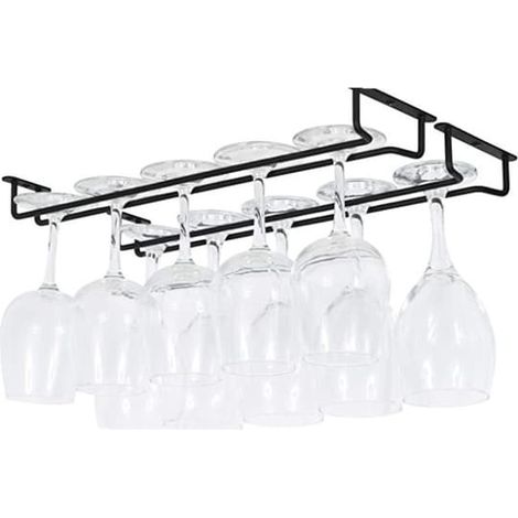 Porte-verres à vin sous meuble de 40 cm (16 pouces) - Rail métallique simple et long pour verres à vin - Support suspendu - Verres à vin - Cuisine - 40 cm (16 pouces) - Lot de 2 (1/3)