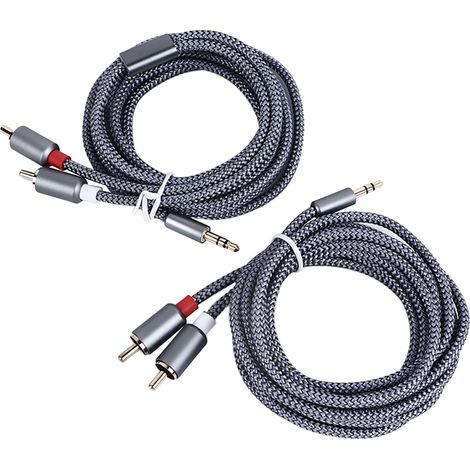 Câble Adaptateur 3.5mm Vers 2 RCA - Transfert Audio Stable - Pour Ordinateur Téléphone Et Chaîne Hi-Fi - 2 Mètres Gris Argent (1/5)