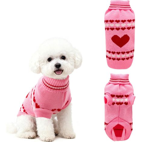 Pull pour Chien en Tricot Rose Vêtement d'hiver Chaud et Élastique Motif Cœur pour Petit Chien Chiot (1/5)