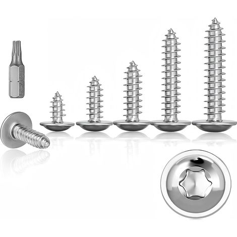 180 Pièces Vis Autotaraudeuses à Tête Bombée M4 avec Rondelles en Acier Inoxydable A2, Kit de Vis Torx T20 (16/20/25/30/35 mm) pour Assemblage Bois, Panneaux de Particules, Réparations Méta (1/5)