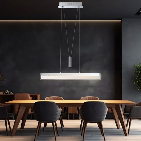 Hängeleuchte Wohnzimmer Höhenverstellbar Pendelleuchte Esszimmerlampe Chrom, Metall Glas,1x LED 22,5W 1780Lm warmweiß, L 80 cm