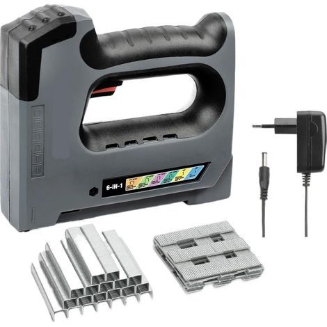 5 en 1 arme à agrafes sans fil, agrafesse électrique rechargeable 3.6V avec 2000 agrafes et clous, arme à agrafes de tapisserie (1/5)