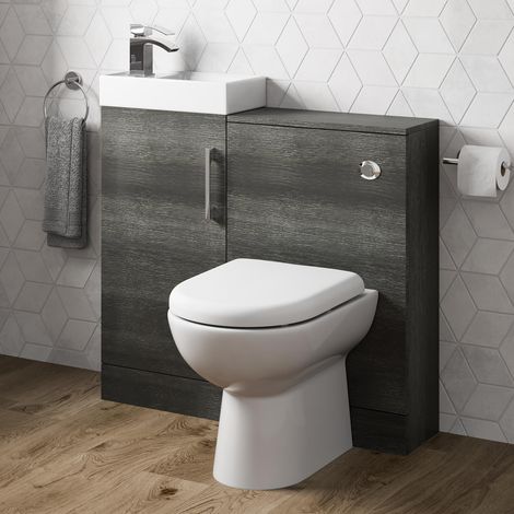 Modern Bathroom Toilet & Basin Sink Vanity Unit 900mm Charcoal Finish (1/7)