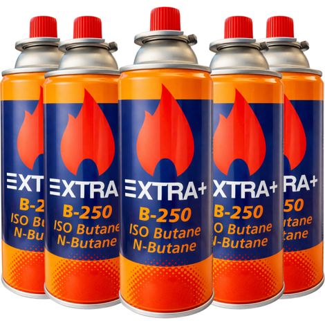 Pack 5 Cartuchos de Gas B-250  Mezcla ISO-Butano Alta Eficiencia  Para Cocina Portátil, Hornillo Camping y Soplete