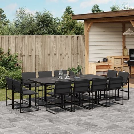 Ensemble à manger de jardin avec coussins 13 pcs-Salon de jardin noir textilène 822453 (1/5)