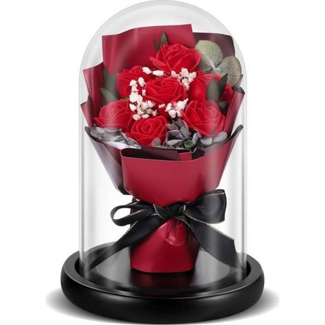 Cadeau créatif rose éternelle, Avec dôme en verre, Cadeau de Saint - Valentin, Cadeau de fête des mères - rouge (1/5)
