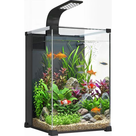 Pour petits poissons, aquarium nano de bureau avec filtration intégrée, LED et verre trempé noir (1/5)