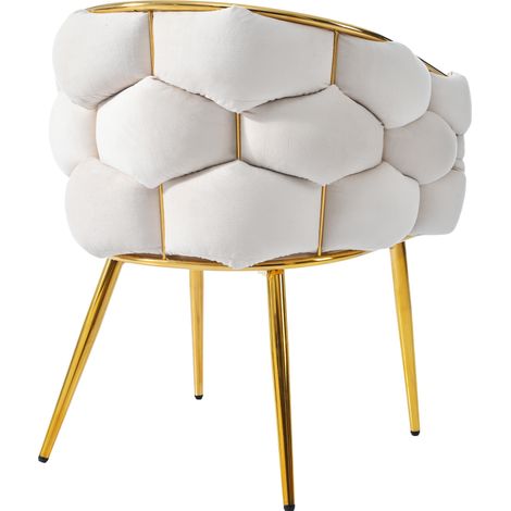Sedia da pranzo in velluto beige con gambe in metallo dorato e braccioli, 1 pezzo (1/5)