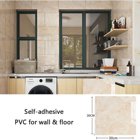 (Style 15, 10 pièces - 30x30cm) Stickers muraux en PVC, papier peint imitation carrelage céramique, imperméable, décoration de fond. (1/3)