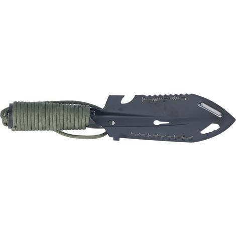 Mini truelle multifonctionnelle en acier inoxydable pour le jardinage, la plantation et la survie en extérieur, vert olive et noir. (1/5)