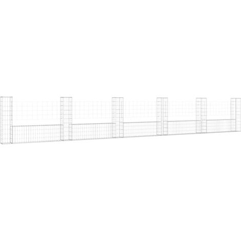 Cesta de gaviones forma de U 6 postes de hierro 620x20x100 cm vidaXL
