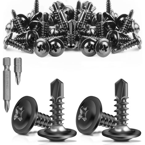 200 x Vis Inox Rainure Croisée Noire Vis Autoforeuse Metal+2 Embouts (24/49MM) Vis Autoforeuse Inox Visserie Inox,Vis Autoperceuse Pour Metals Pour Le Métal Et Le Bois(M4.2x16.8 MM) (1/5)