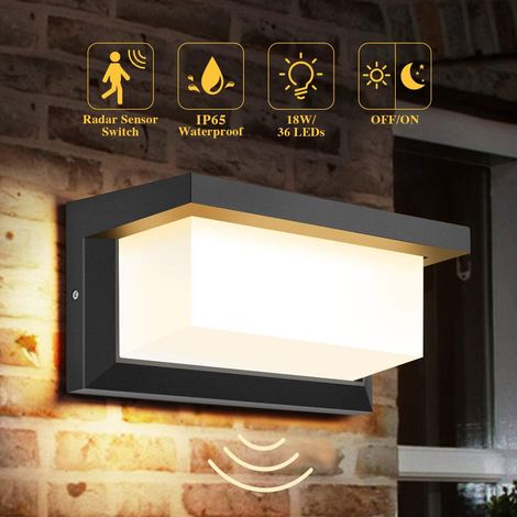 LED Wall Light, Modern Aluminum Outdoor Wall Light, 18W Wall Lamp, 1800 Lumens, Color Temperature 3000K, Square Outdoor Lamp for Patio/Courtyard/Front Door (Warm White) (1/5)