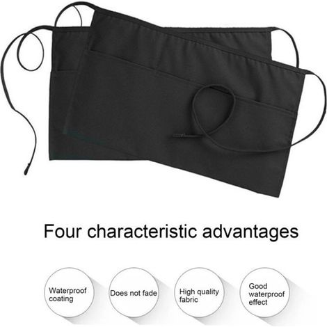 1 Tablier, section courte, licou, polyester et coton, noir rouge, cuisine serveur chef