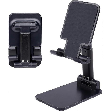 Support pliable pour téléphone portable, support de bureau multi-angles pour tablette, compatible iPhone et Android (noir et bleu). (1/5)