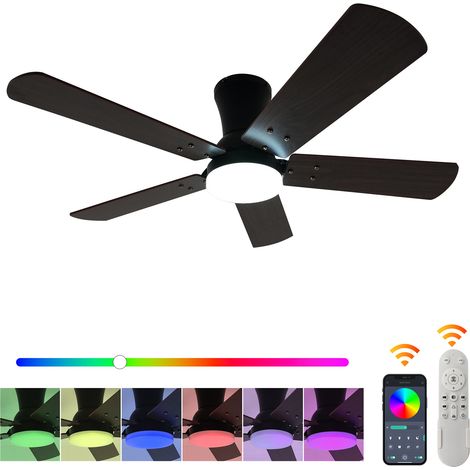 Ganeed Ceiling Fans with Lights and Remote, 42 Inch Black Ceiling Fan with Light Flush Mount RGB LED Dimmable, Noiseless Modern Fan Light for Bedroom Kitchen Dining Room (1/5)