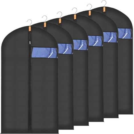 Housses de Vêtements Housse à Suspendre 60x120cm Noir Lot de 6 Anti Poussière Anti-Mites Imperméable, Zip Respirant, Protection pour (1/4)