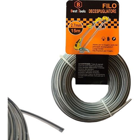 FILO DECESPUGLIATORE TAGLIAERBA 2.7MM LINEA RICAMBIO FILI PRATI GIARDINI 15MT (1/2)