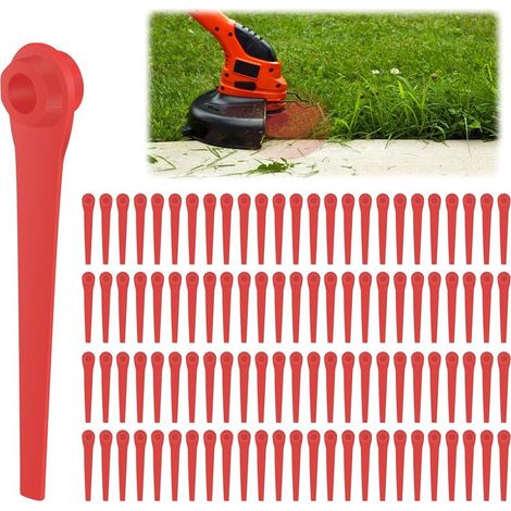 100 lame per tosaerba, lame per rifinitura bordi per accessori da giardino per tosaerba, lame di ricambio in plastica per tosaerba, lame per decespugliatori per giardino e bordatori per prato (1/5)