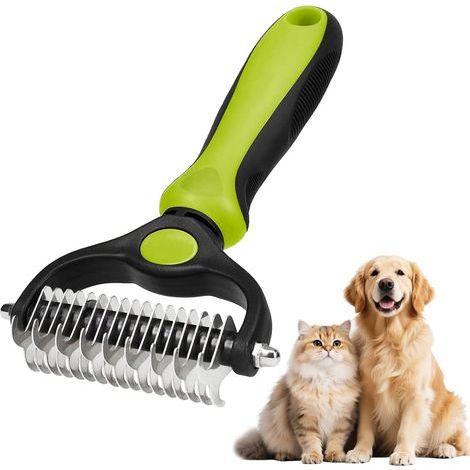 Double-Sided Brush with 17+9 Teeth for Dogs and Cats, Undercoat Detangling Rake Removes Knots, Mats, and Loose Hair, Professional Grooming Tool for Long or Short Hair (1/5)