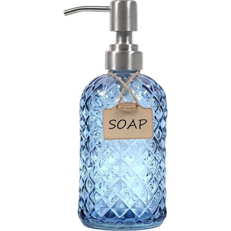 Seifenspender – Glas – Pumpe aus Edelstahl 304 – Für Bad und Küche – Blau – 18,5 x 7,1 cm (1/5)
