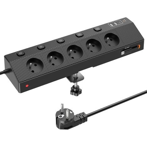 Steckdosenleiste mit 5 AC-Steckdosen, 5 USB-Anschlüssen, Einzelschaltern und Überspannungsschutz, für Büro und Zuhause (1/5)