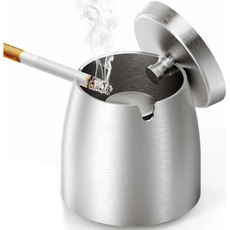 Grand cendrier en acier inoxydable avec couvercle - Cendrier portable avec base antidérapante, adapté à la maison, au bureau, au jardin et au balcon (Grand) (1/5)