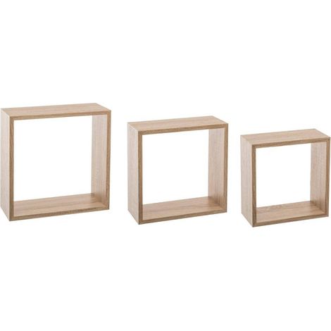 5Five Simply Smart – Lot de 3 étagères murales cubes en MDF chêne naturel – Fixation invisible – Dimensions 24/27/30 cm – Design moderne pour rangement décoratif (1/6)