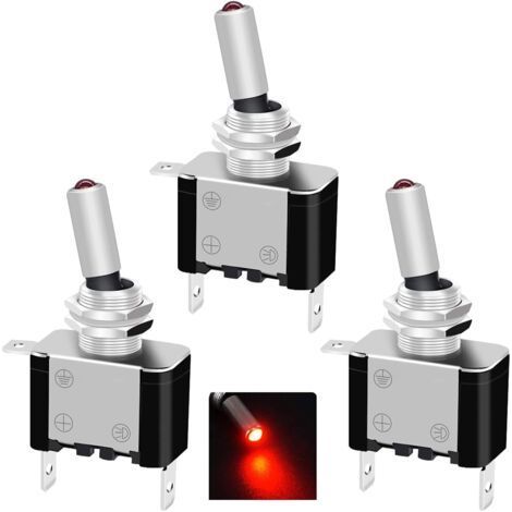 5 pièces interrupteur à bascule 12V 20A ON/OFF 2 Positions 3 Broches SPST interrupteur 12V Interrupteur à Levier,pour Bateau Auto Camion ASW-07DR,LED Rouge (1/5)