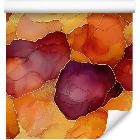 Carta da parati con inchiostro oro, rosso e arancione per soggiorno e camera da letto 50x1000 (1/5)