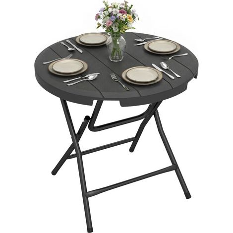 Table de jardin ronde table de salle à manger extérieur pour 4 personnes avec plateau en HDPE et cadre en acier (1/5)