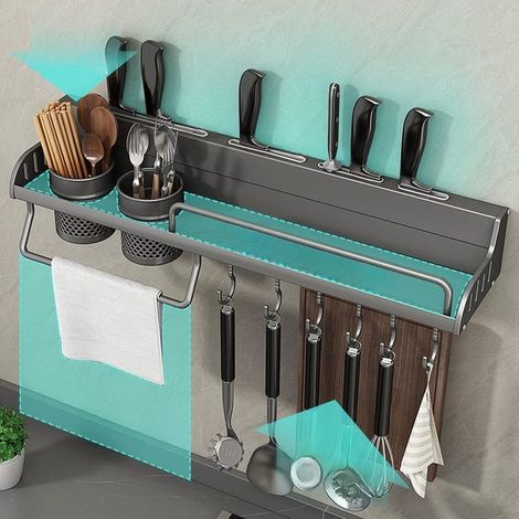 Mensola da parete multifunzionale per la casa, portaspezie, mensola da cucina senza foratura con 2 tazze, 40 cm (1/4)