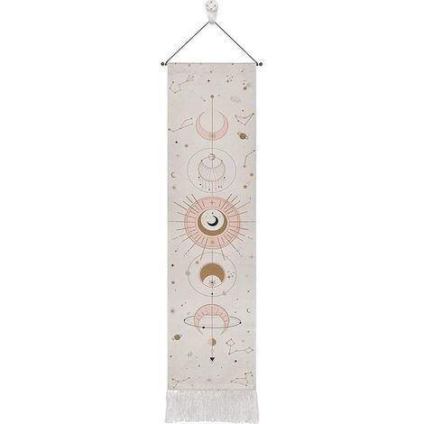 Tapisserie Bohème, 32,5 x 130 cm Tapisserie de la Lune, Tapisserie Murale, Phase de Lune et Motif de Constellation, avec Tringle de Suspension, Cordon et Crochet, pour Séjour, Chambre (1/4)