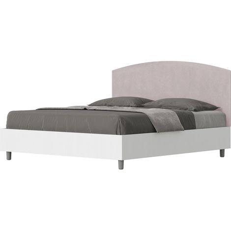 Letto Matrimoniale 160x190 cm con Rete e Contenitore Alzata Comoda Struttura Bianco Frassico e Testata in Microfibra Antilia Glicine (1/5)