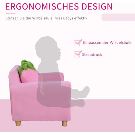Fauteuil enfant en tissu effet corail, pieds massifs en bois, mousse rembourrée, chaise pour chambre d'enfant ou salle de jeux, 90x53x48 cm, rose (1/5)