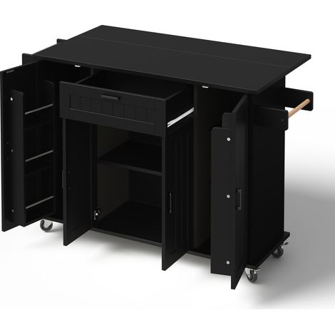 Isla de cocina con encimera plegable de MDF negro 120 x 45/70 x 95 cm (1/5)