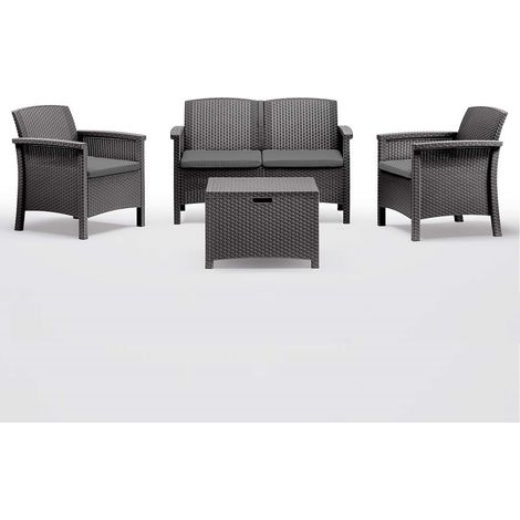 Divano con Poltrone e Tavolino/Salotto/Salottino in Polyrattan per Esterno/Arredo Giardino - Mod. Dubai antracite (1/2)