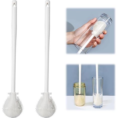 2 Pièces Brosses à Bouteilles en Silicone de Coude à Long Manche, Tête de Brosse Pliable Nettoie Chaque Coin, Goupillon Biberon (1/5)