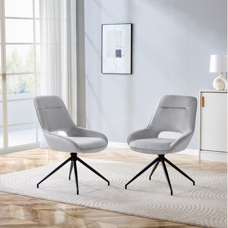 Sedia girevole da pranzo in velluto grigio chiaro OKMYHOME (1/5)