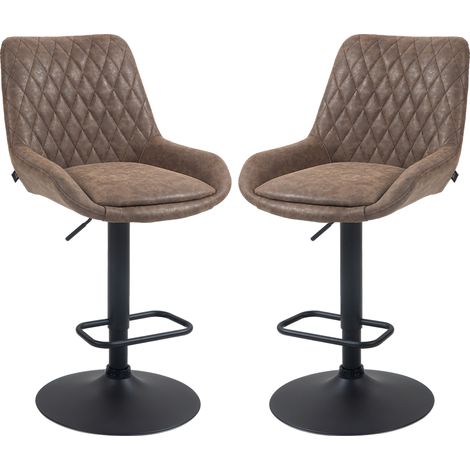 Set of Two Faux Lear Retro Bar Stools - Brown (1/5)