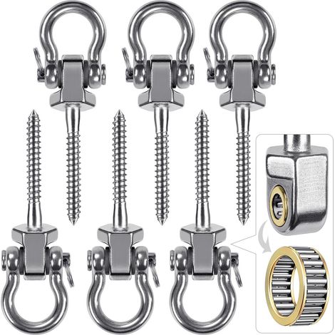 Lot de 6 cintres robustes avec roulements – Matériel en acier inoxydable pour balancelle de porche, terrasse et aire de jeux, crochets pivotants silencieux – Matériel de balançoire robuste (1/5)