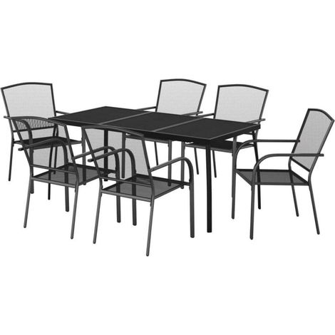 vidaXL Garten Essgruppe 5tlg. Set Tisch 4 stapelbare Stühle Anthrazit Stahl (1/5)