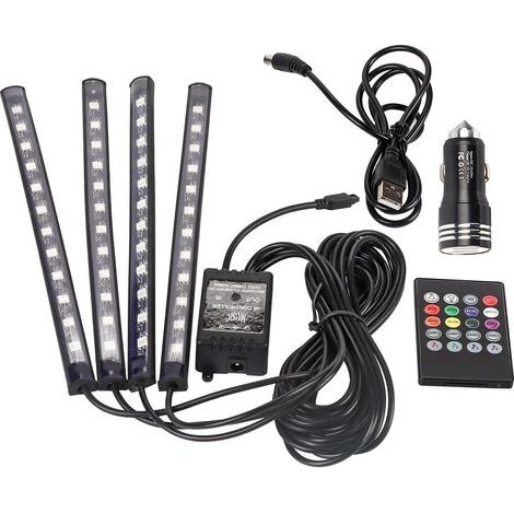 4Pcs 48 LED Bande lumineuse à multicolore musique éclairage intérieur de voiture, pour voiture Multicolore Universelle Lampe de Bande LED USB avec Capteur de Musique et Télécommande sans Fil (1/5)