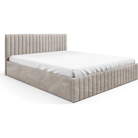Polsterbett 160x200 Beige Boucle Stoff Bett mit Lattenrost aus Holz und mit Stauraum (1/2)