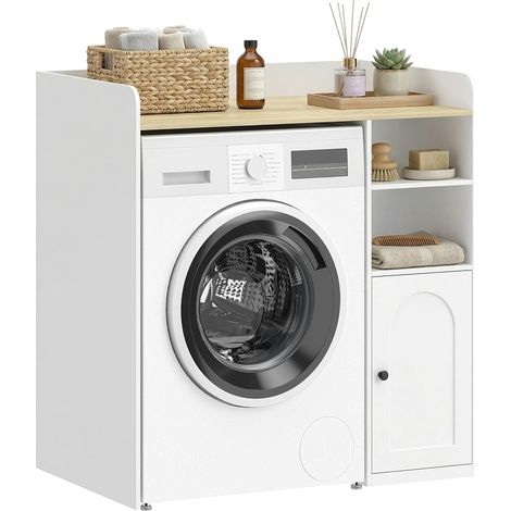 Meuble Machine à Laver, Armoire Machine a Laver avec Compartiments Ouverts, Porte à Fermeture Douce et Large Plateau, Meuble de Salle de Bain et buanderie, 93,5 x 60 x 100 cm, Blanc