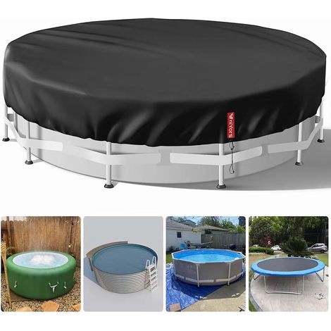 Bache Piscine 305, 420 D Bache A Bulle Piscine, Et Piscines Hors Sol, Bache De Protection Resistantes a la Poussiere avec Cordons De Serrage Et Piquets De Sol (305CM Noir) (1/5)