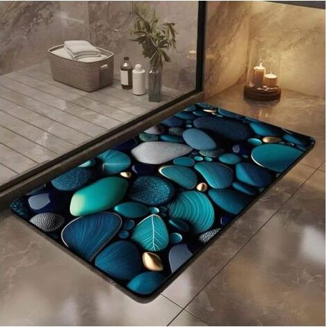Tappetino da bagno antiscivolo in diatomite 60x40 cm – Motivo effetto pietra 3D – Assorbente e ad asciugatura rapida – Comfort e sicurezza (1/5)
