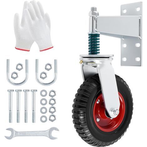 Roue de porte de 8 pouces, roues de porte lourdes chargées à 360 ressorts pour porte de tube métallique pivotante Capacité de charge de 500 lbs avec vis et spanne (1/5)